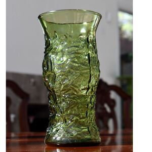 Vintage MCM Emerald Green Brody Glass Vase - 9.5" Tall, 4.75" Diameter